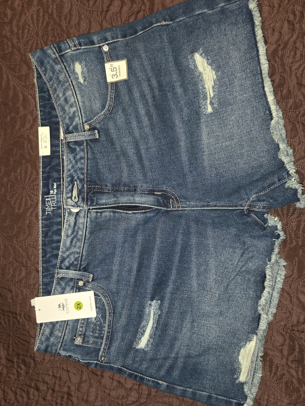 Time and Tru Blue Distressed Frayed Hem Denim Shorts